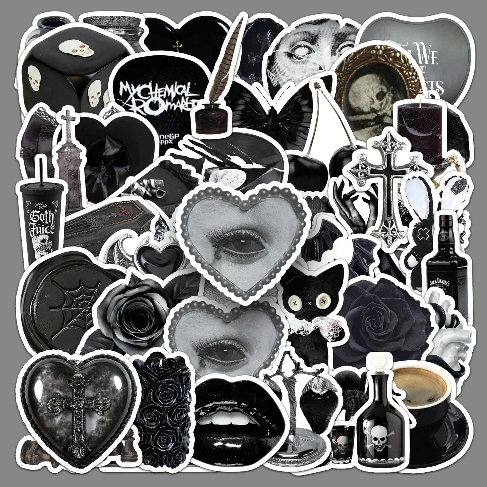 50 cool retro trendy stickers with dark gothic style, backpack album decoration