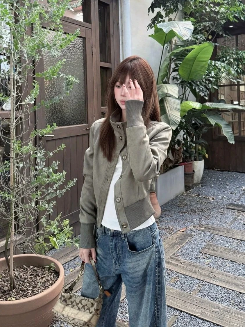 2026 Spring Warm Overcoats Women Outwear Casual Y2k American Vintage Faux Fur Wool Coat Ladies Korean Fashion Khaki Jackets Chic