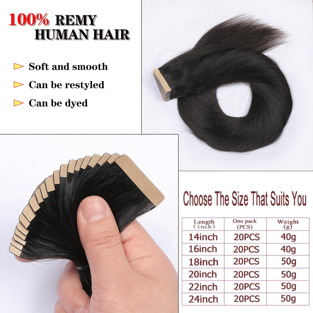 ShowCoco Double Drawn Tape In Human Hair Extension 100% Human Hair Ombre Color Thick Ends Straight Remy 14\