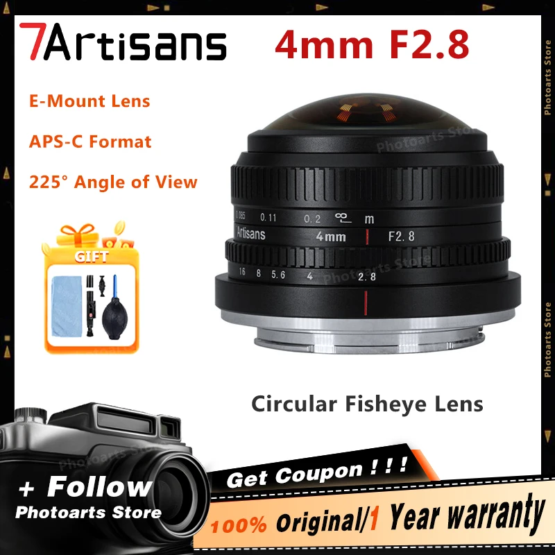 7artisans 4mm F2.8 Circular Fisheye Lens APS-C M43 Frame MF Prime Len D-clicked For Sony E Fuji X M4/3 Canon EOS-M Mount Cameras