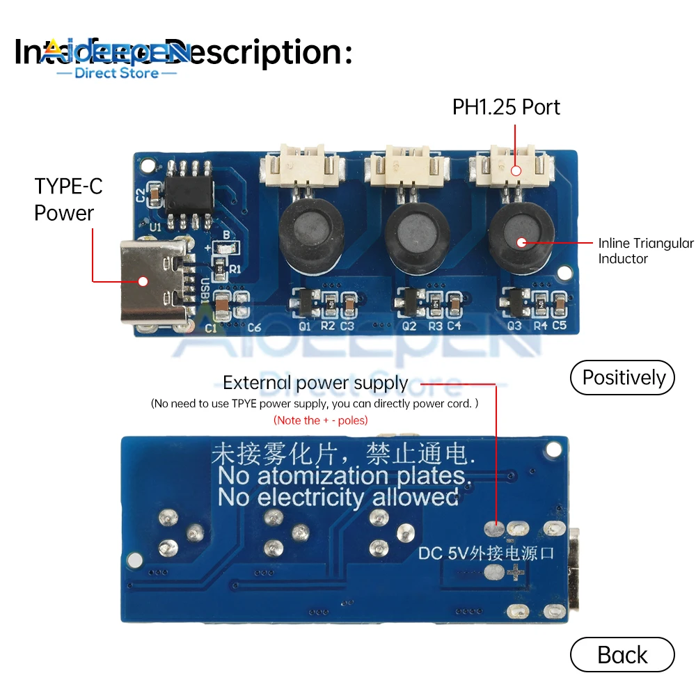 Type-C USB Mini Humidifier DIY Kits Mist Maker and Driver Circuit Board Fogger Atomization Film Sheet Mini Oscillating Diffuser