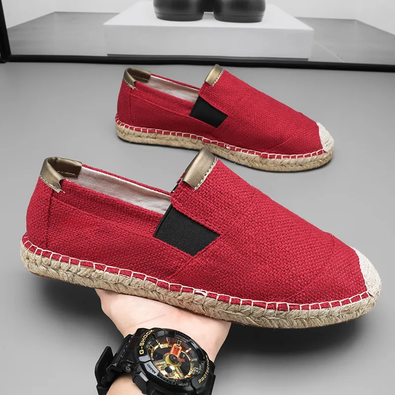 

Fashion Red Loafers Men Light Canvas Driving Shoes For Men Comfort Flat Slip-On Shoes Men Fisherman Shoe chaussures pour hommes