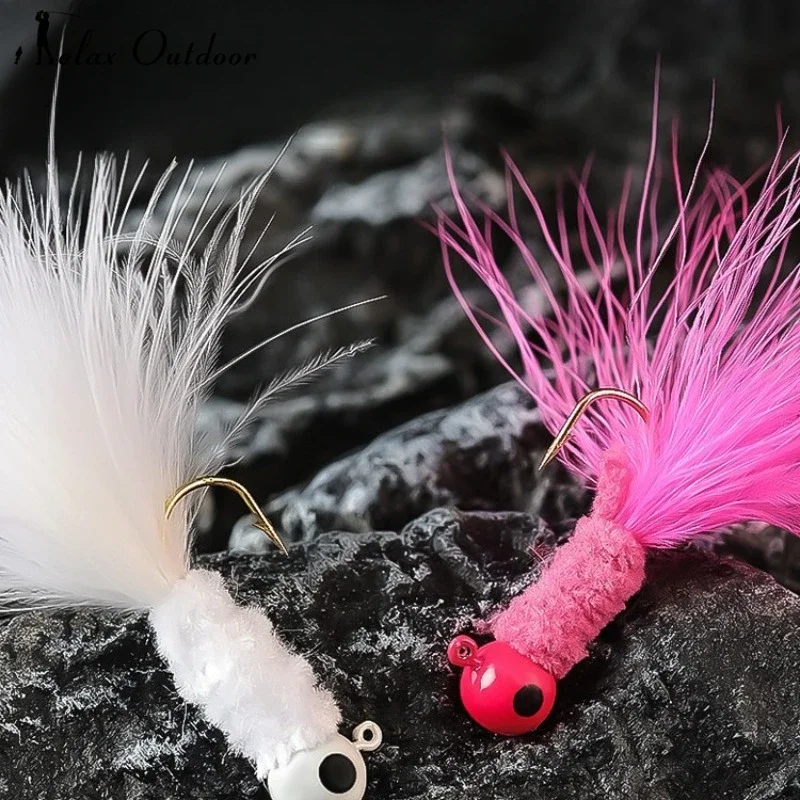 Fishing Crappie Jig Heads 1PCS Marabou Feather Jig Head Hooks Fishing Lures Kit for Walleye Panfish Sunfish Bluegill Perch Bait