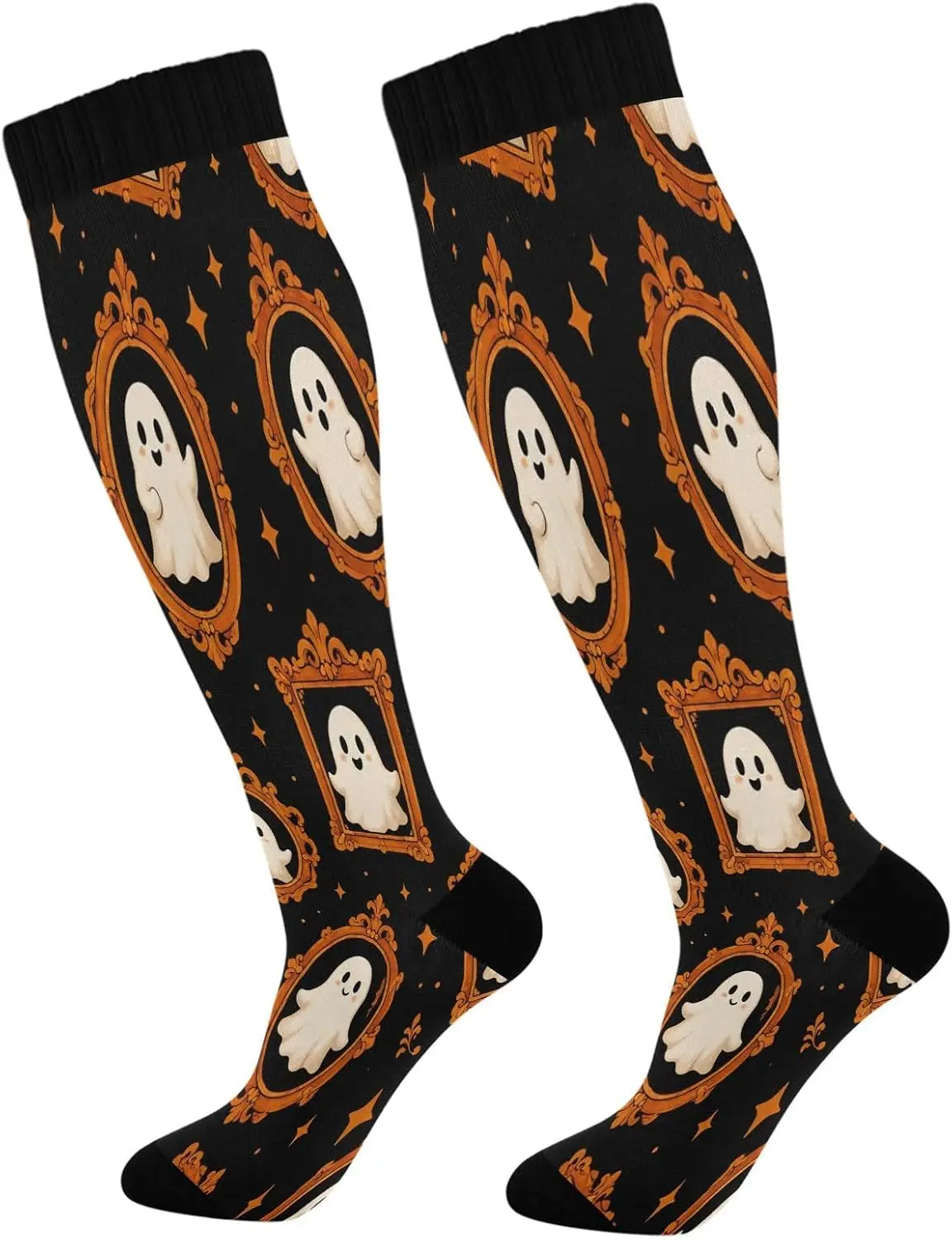 Chaussettes de compression Halloween Boo pour femmes et hommes, 20-30 mmHg, hauteur genou, pour le sport, la course à pied et le cyclisme