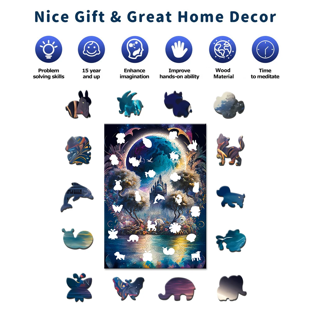 Castle Under the Moon Wooden Puzzle, High Difficulty Toys Puzzle, Concentration Training,  Christma Birthday Holiday Gifts