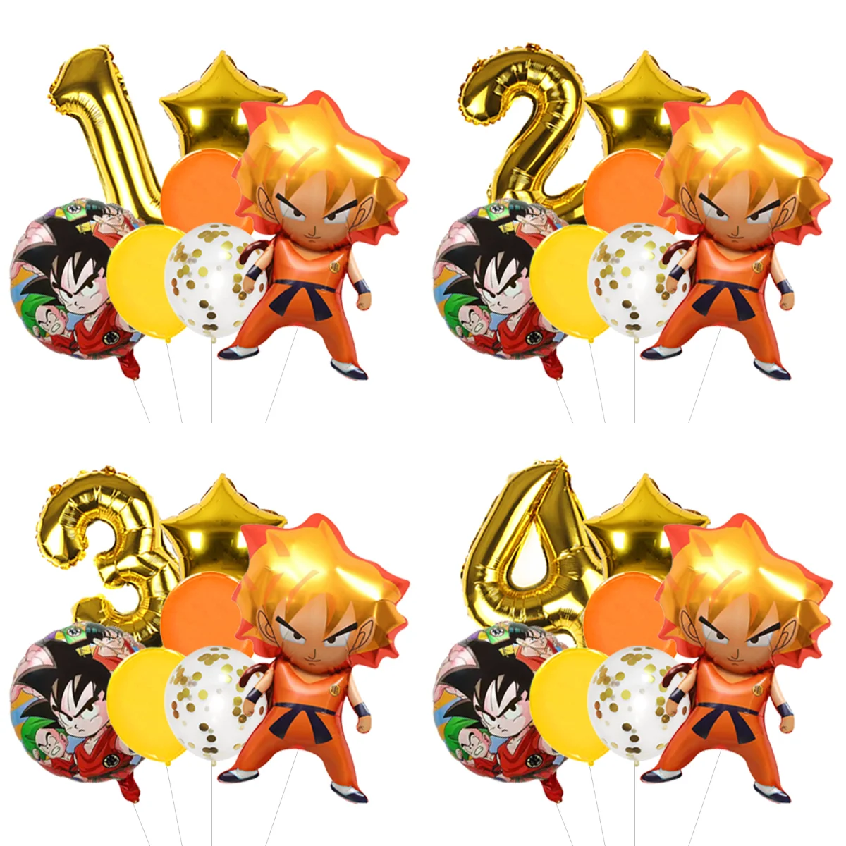 Globo de Número Estilo Dragon Ball Super, Naranja Brillante con Impresión de Bola de Cuatro Estrellas, Papel de Mylar para Fiesta de Cumpleaños de Niños
