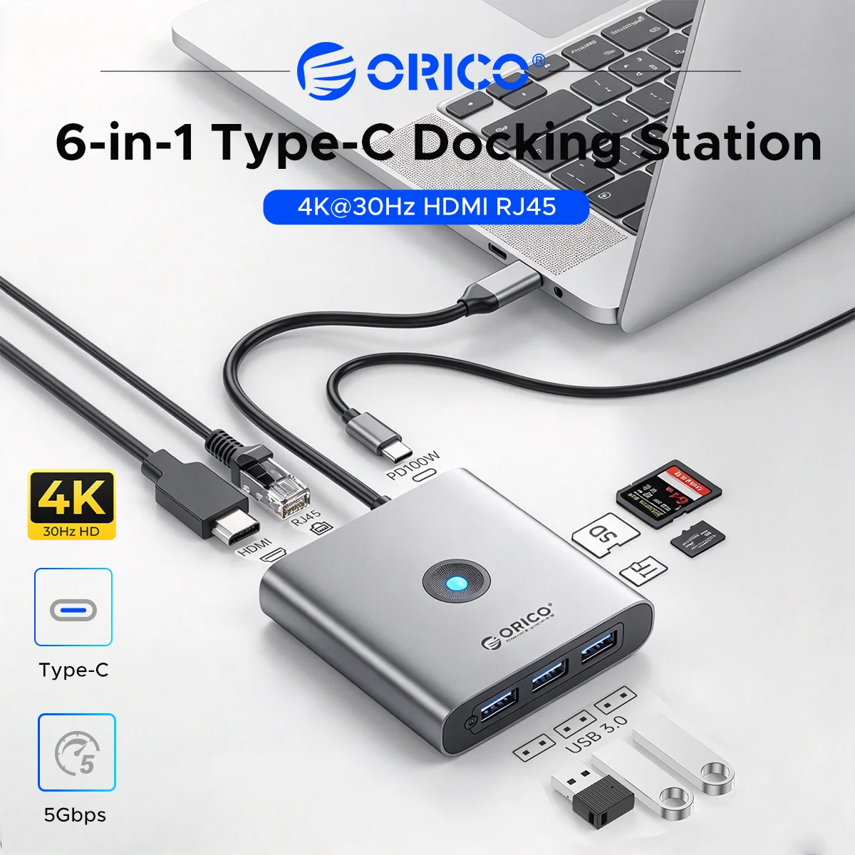 Usb C Hub Ethernet 2.5G - Estación de conexión ORICO 6 en