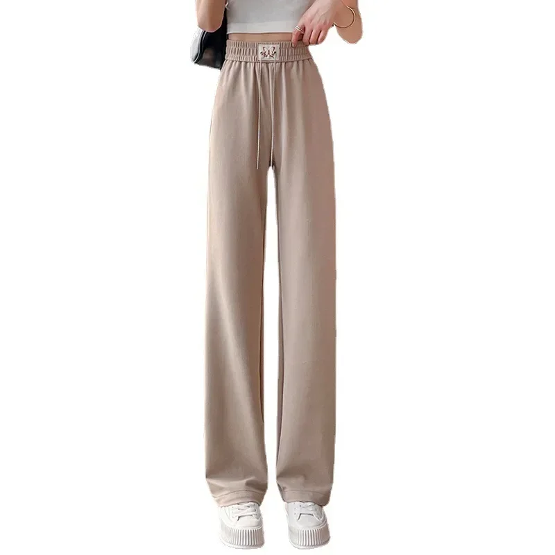 Woman Open Crotch Pants Ice Silk Casual Length Sweatpants Hidden Zipper Crotchless Wide Leg Trousers Summer High Rise Panties