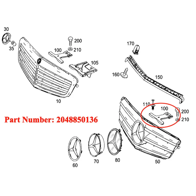 Para mercedes-benz C250 C300 C350 (W204) soporte de parrilla de parachoques radiador de retención 2048850136 2008 2009 2010 2012-2014