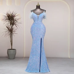 Sexy V-neck blue Evening dresses prom dress luxury evening dresses wedding party dresses formal occasion dresses Bride dresses