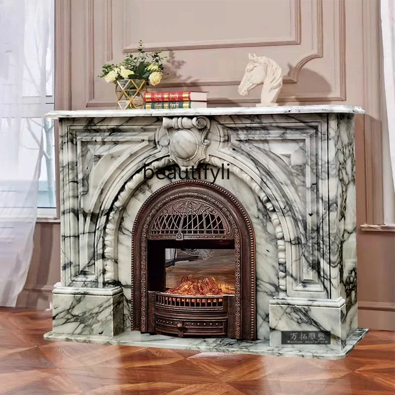 Marble French arch decorative cabinet simple entrance stone carving natural white stone mantel