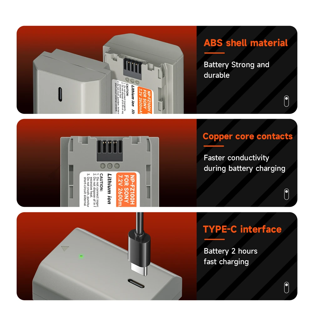 NEW NP-FZ100 NP FZ100 Battery with Type-C Fast Charging for Sony A6700 BC-QZ1 Sony a9 a7R III a7 III A7R3 a7R IV A6600 ZV-E1