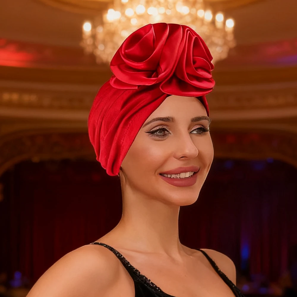 

Африканский женский тюрбан с цветком, индийская шляпа, мусульманский хиджаб, плиссированный платок, химиотерапевтическая шапка от выпадения волос, повязка на голову, шапочка, шапочка, Turbante Mujer