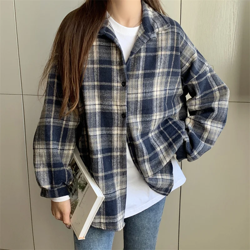 Shirt Women Plaid Flannel Shacket Slouchy Oversized Button Down Long Sleeve Check Shirt Jacket Fall Winter Christmas Outfit