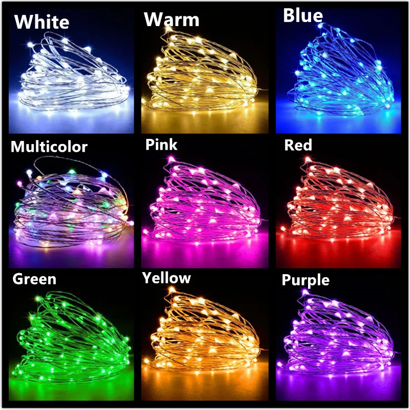 10M 5M 3M 2M Copper Wire LED Tinsel Garland Battery Powered Fairy LED String Lights for Holiday Christmas Wedding Party Decor