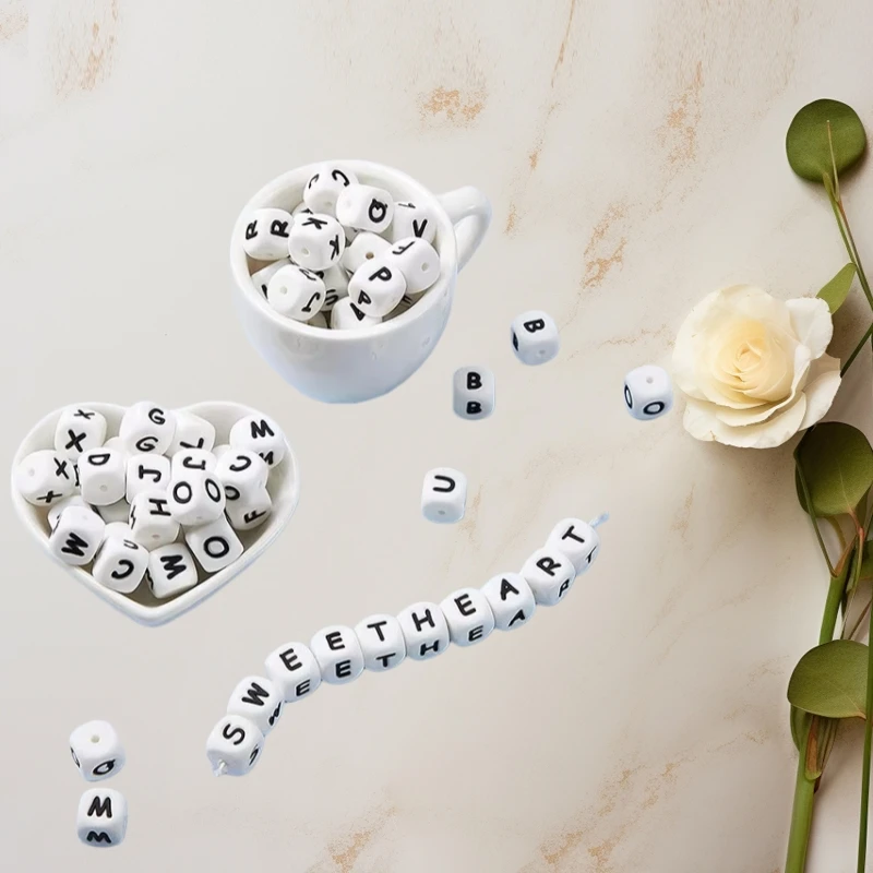 

500-1000Pcs/Lot 12MM White English Silicone Letters Beads For Jewelry Making DIYPersonalized Bracelet Pacifier Chain Accessories