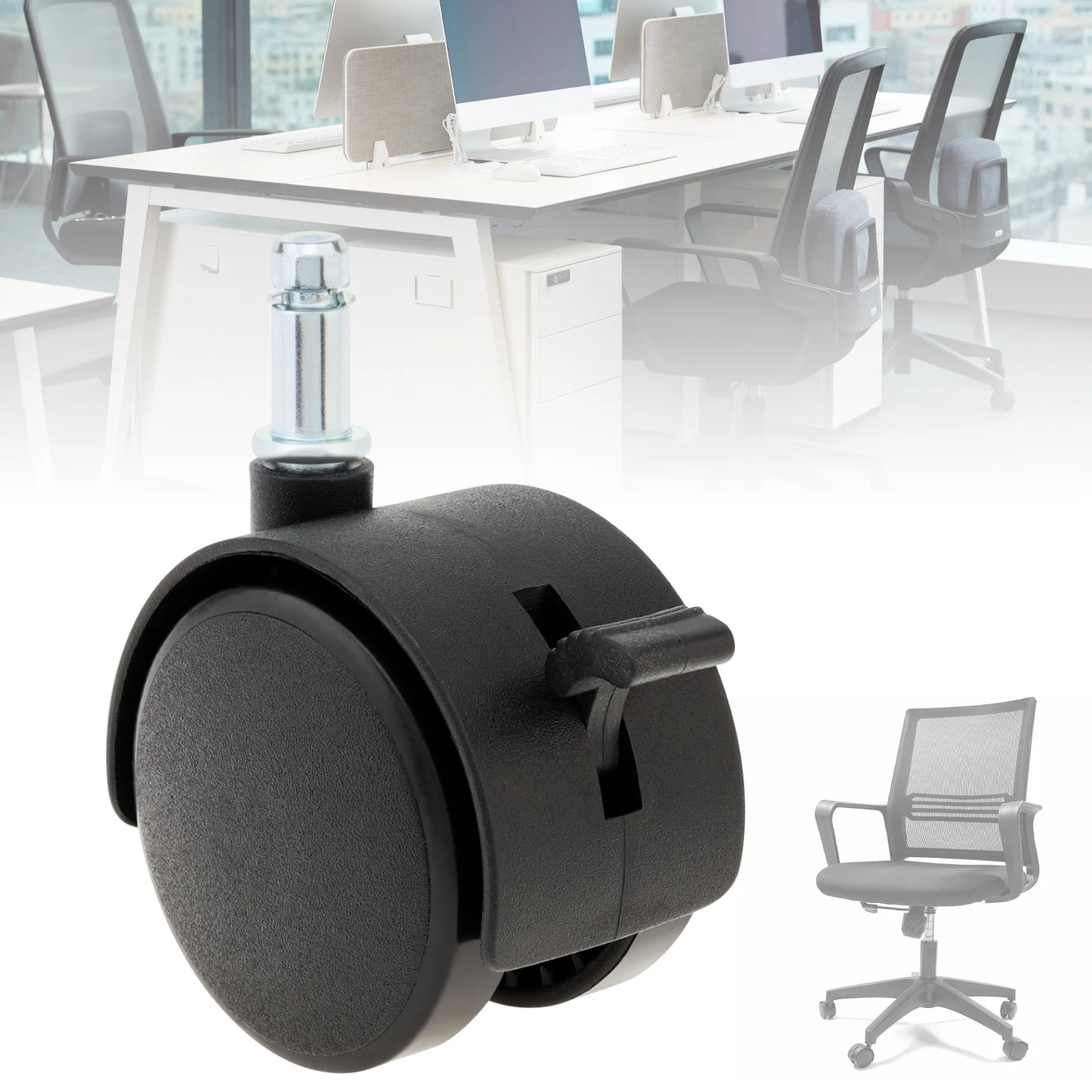 2 Inch Plastic Chair Casters for Office Chair /Computer Desk / Wood Floors and Carpet with Brake, Black Chair Wheels Replacement