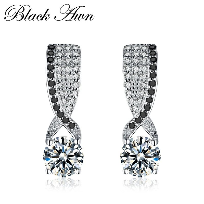 Black Awn Vintage Silver Color Earring Water-drop  Black Spinel Drop Wedding Earrings for Women Fashion Jewelry Bijoux T121