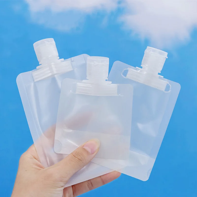 5pcs 30/50/100ml Portable Travel Fluid Makeup Packing Bag Transparent Flip Cap Packaging Bag Plastic Stand Up Spout Pouch