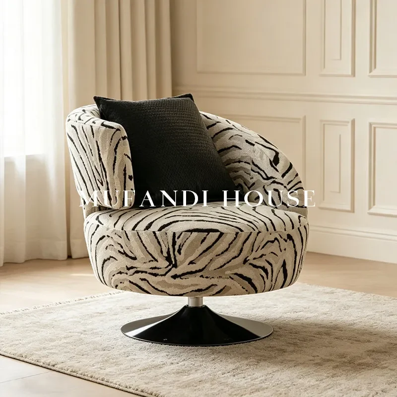81 N Mid-Century Zebra Print Swivel Accent Chair Luxury Lounge Chair for Living Room Balcony Designer Recliner