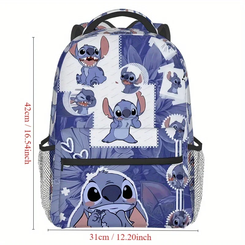 MINISO Disneys Stitch Kawaii Backpack Anime Cartoon Style Adorable College Bag with Fun Zipper Detail Perfect Womens Daily Use