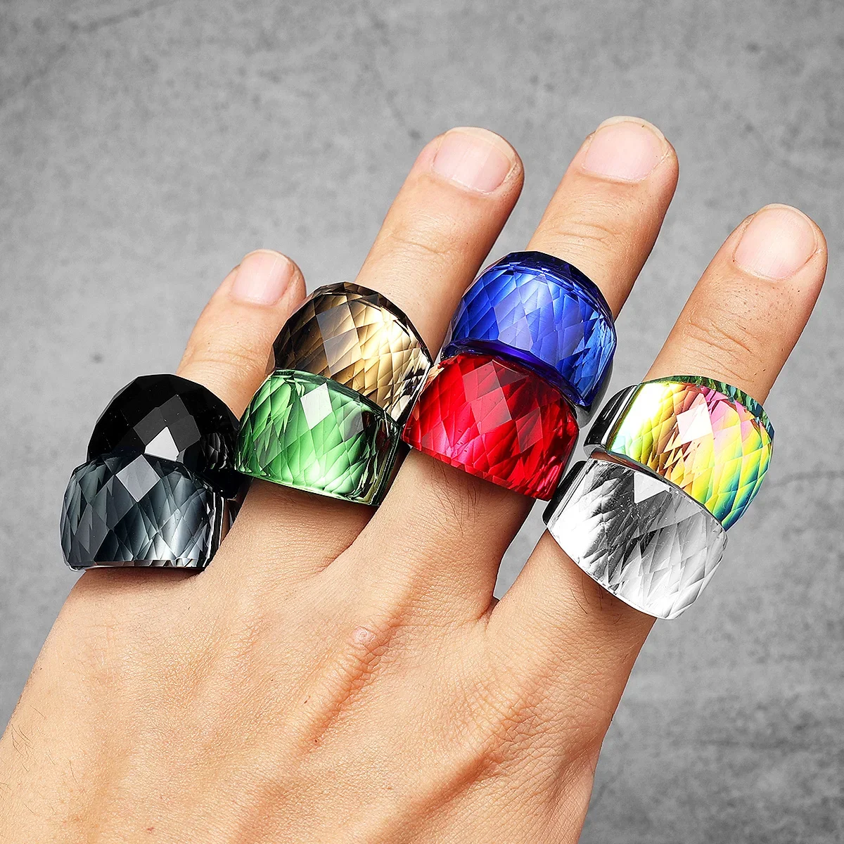 Multicolor Luxury Glass Crystal Men Rings Stainless Steel Punk Rock Bling Fashion Women Jewelry Accessories For Gift Wholesale