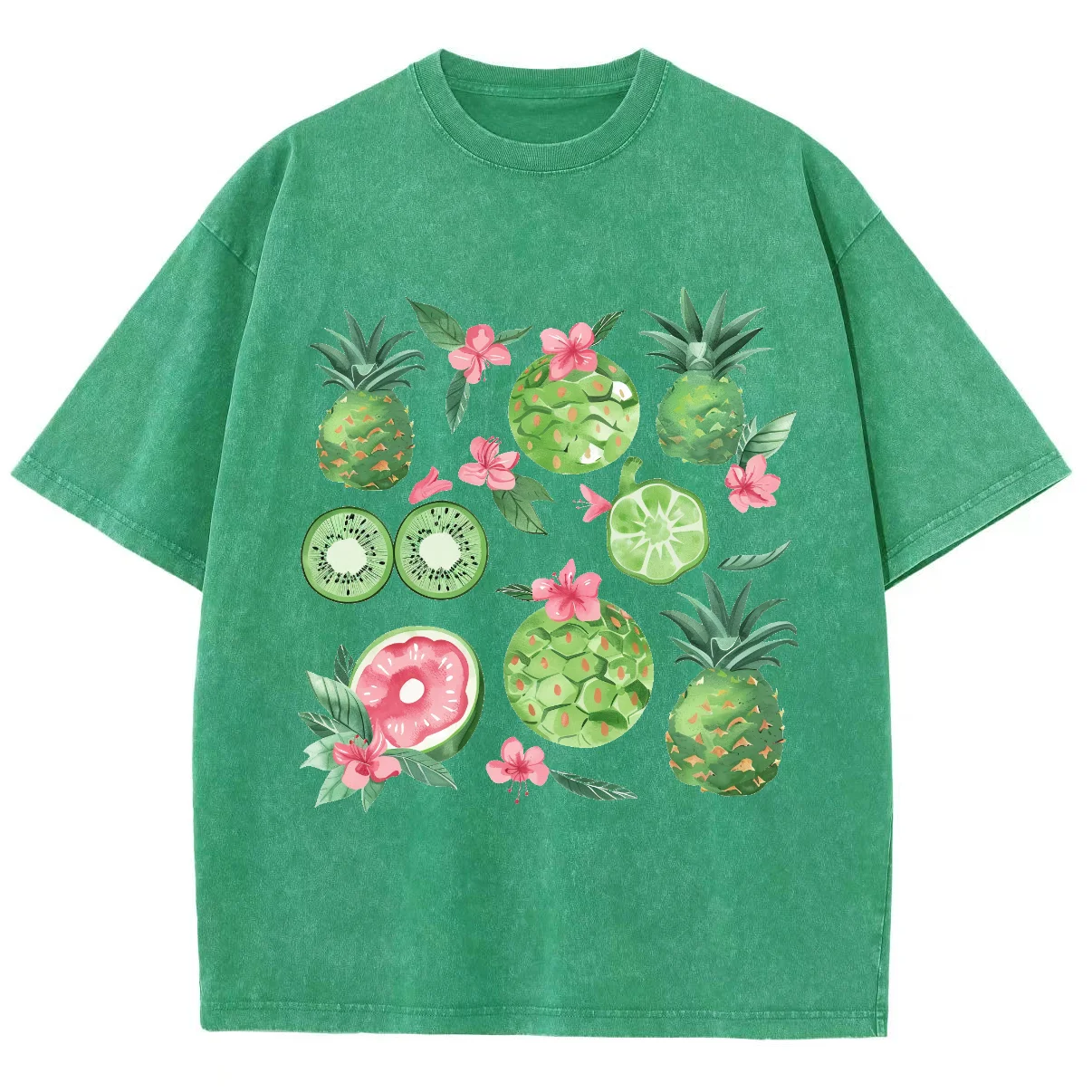 Camiseta com estampa gráfica de flores vintage feminina, camiseta lavada de manga curta masculina, gola redonda, camiseta geral, verão, 2024