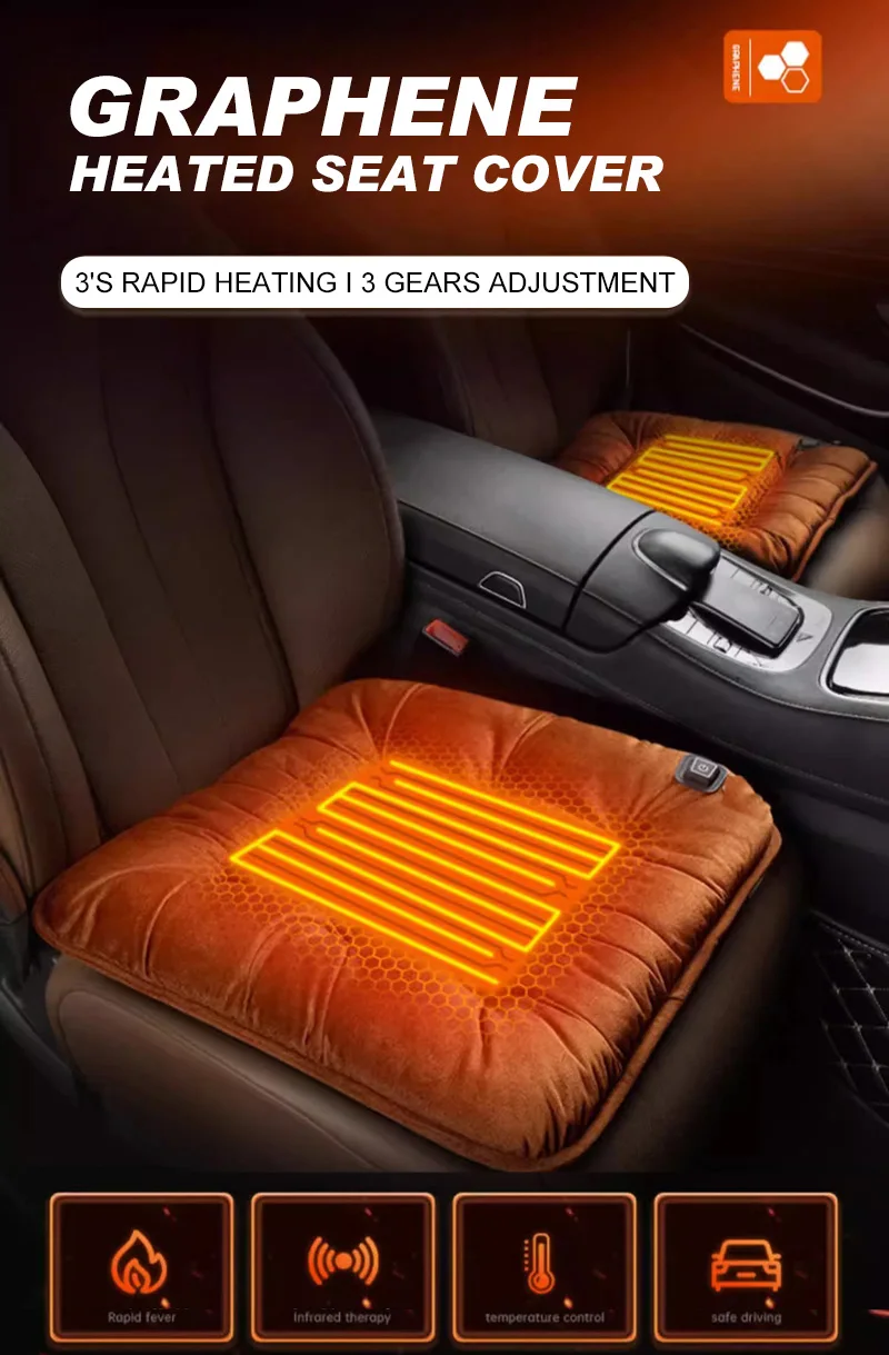 Graphene Heated Car Seat Cover 5V USB Flannel Warmer Soft Touch Seat Pad 3 Second Fast Heating Office Home Seat Cushion