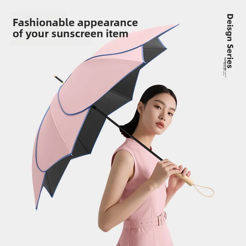 

High-value weather and rain dual-purpose sunscreen UV protection female straight handle windproof parasol log handle