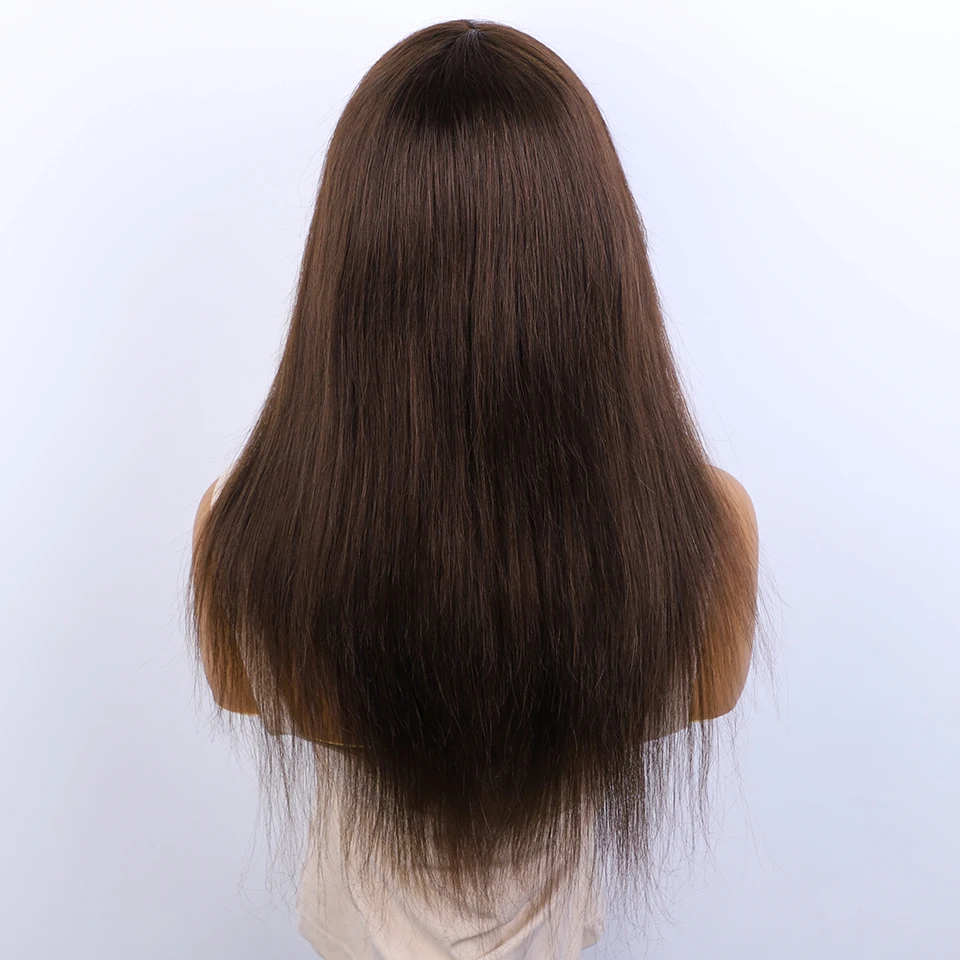Sleek 4# Brown Colored Human Hair Wigs For Women 22 Inch Straight Brazilian Hair Wigs With Bangs 100% Real Ready To Wear Wigs