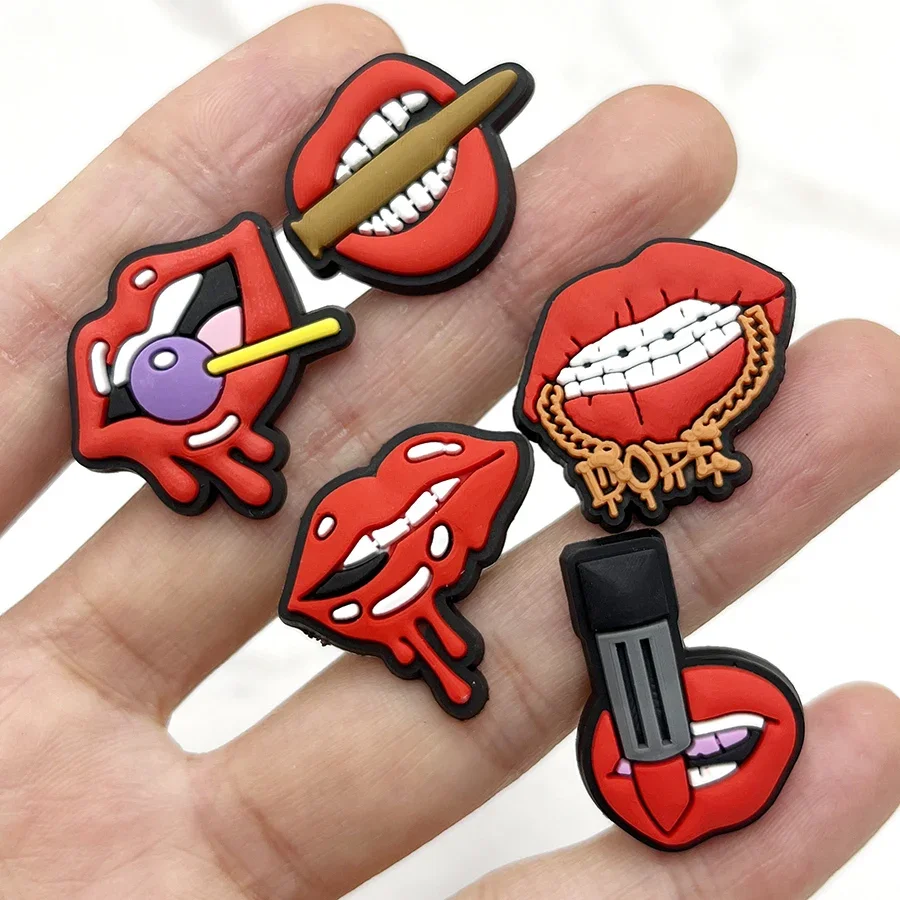 1pcs Single Sale Red Lips PVC Shoe Charms Sandals Accessories For Wristbands Shoe Buckle Decorations Kid Gift Shoe Clips Badge