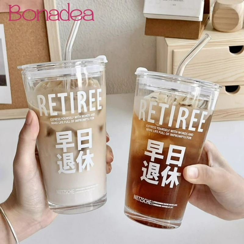 

Simple Lettering Straw Glasses American Coffee Cup Milk Juice Straw Glass Beverage Cups Office Water Cups Glass Of Coffee To Go