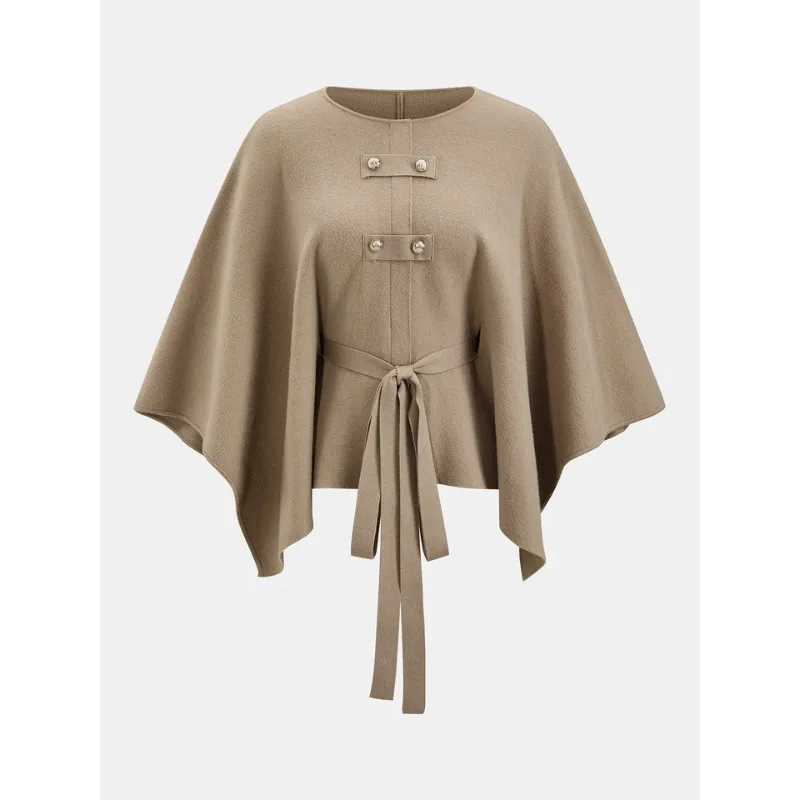 

Tinaa женские элегантные пальто-накидка цвета хаки, осень-зима, формальные двубортные куртки свободного покроя с завязкой на талии и крыльями летучей мыши