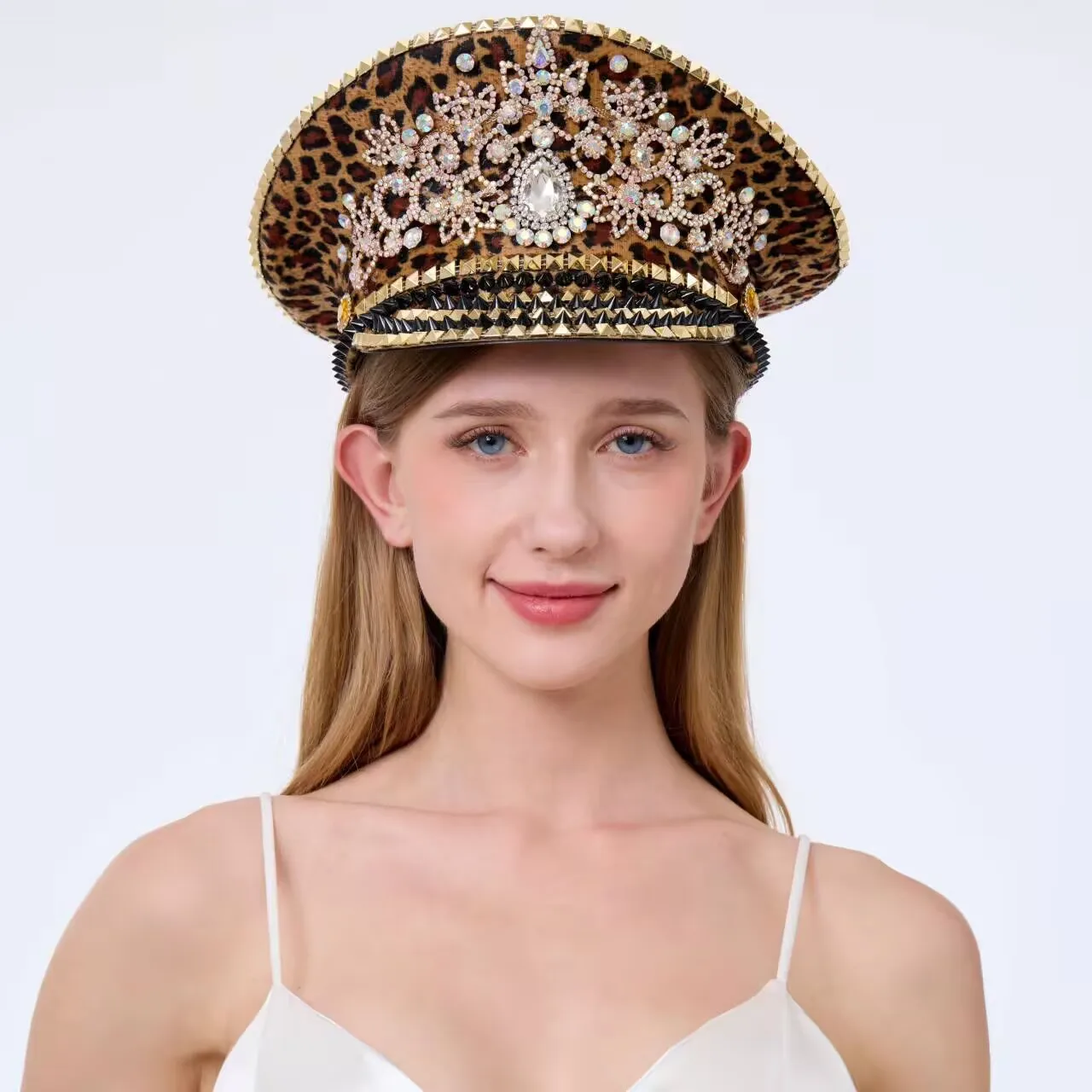 

Шляпа капитана в стиле стимпанк HongLuan со стразами для Burning Man, винтажные военные аксессуары и кепка для мужчин и женщин