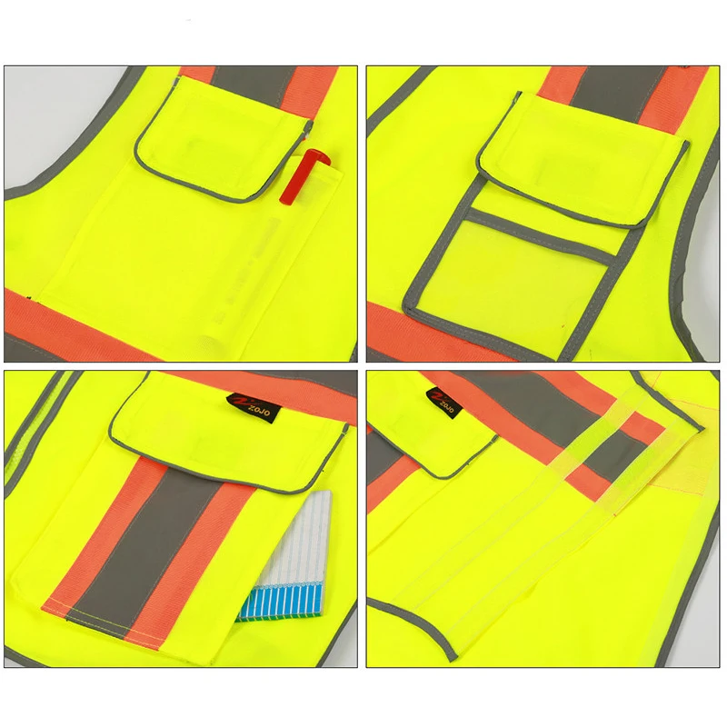 High Visibility Vest Safety Vest Front Pockets Silver Yellow Reflective Band for Men Class 2 Black Hi Vis Vest