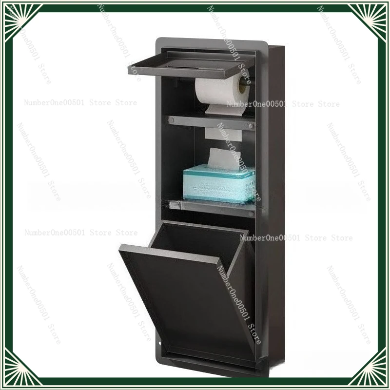 SUS304 Stainless Steel Toilet Embedded Trash Can Hidden Tissue Box Multi-functional Toilet Niche