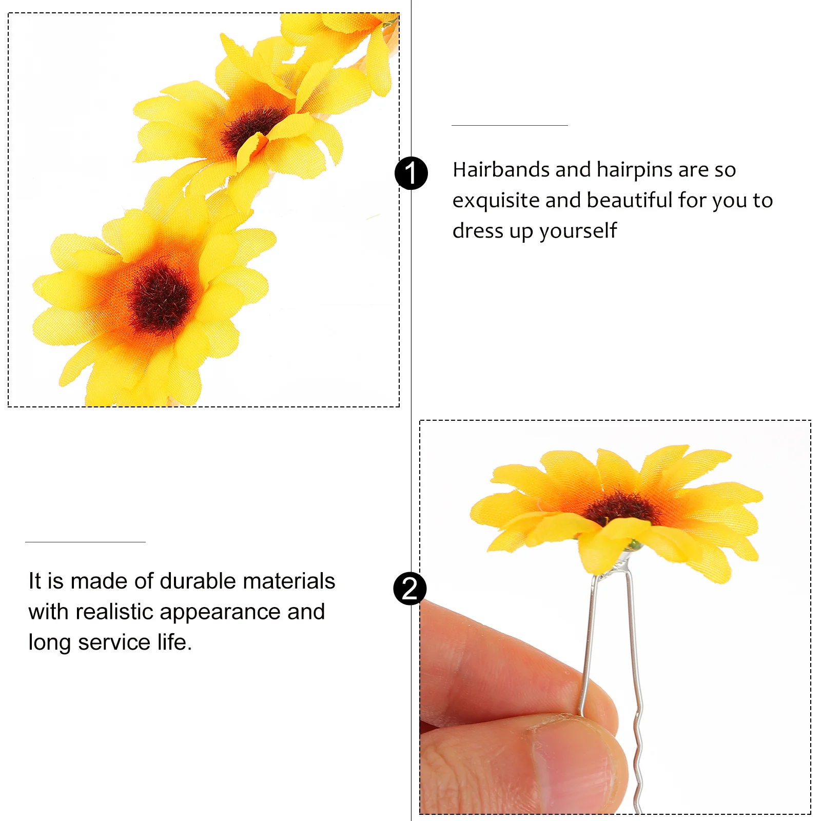 

2Pcs Sunflower Headbands 10 Hair Clips Floral Headdress Accessories for Women Girls Long Short Curly Straight Hair