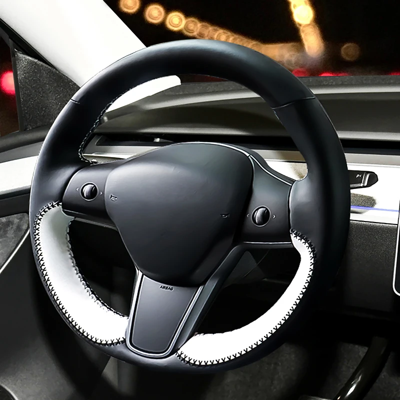 

Custom New Sewing Car Braid On The Steering Wheel Cover for Tesla Model 3 Model Y 2020-2021 Auto Accessories Car-styling