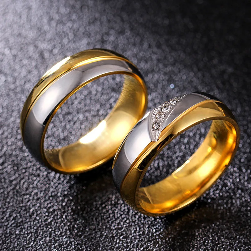 

Gold Luxury Wedding Engagement Jewelry 6MM Double Color Gold Stainless Steel Ring for Men and Women Valentine's Day Gift