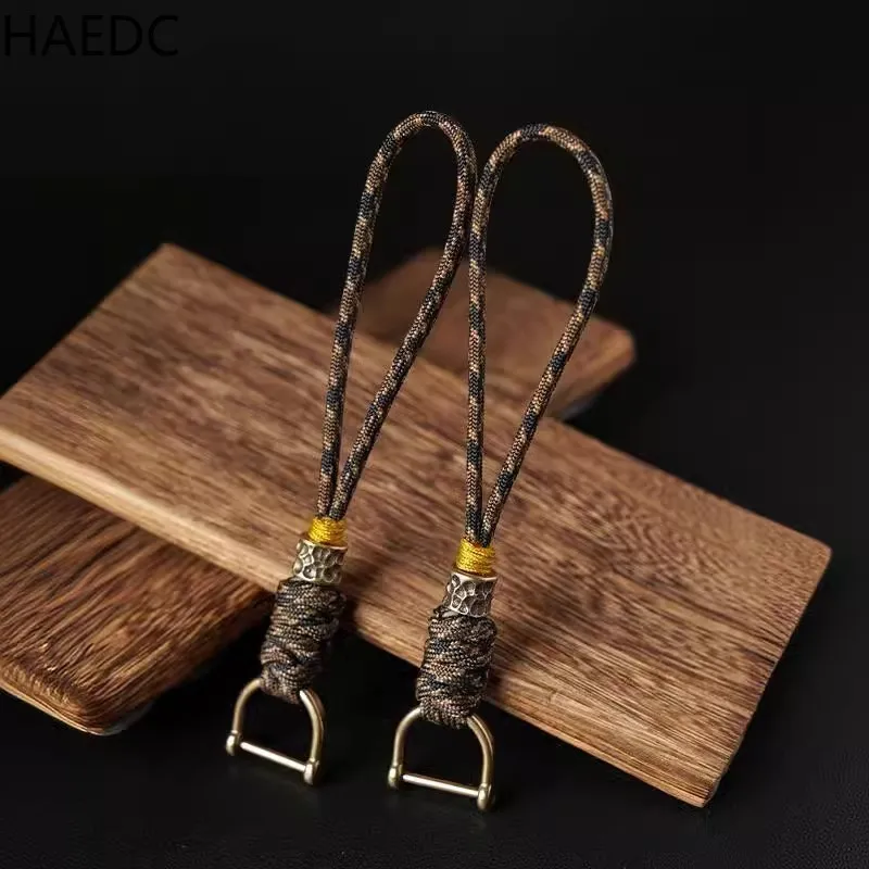 HAEDC Handmade Woven Paracord Car Keychain Brass Horseshoe Buckle DIY Accessories EDC Pendant