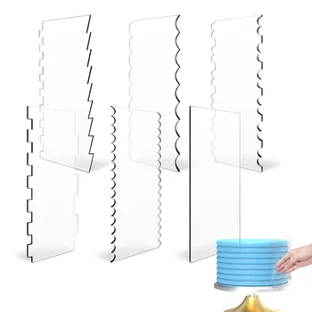 2pcs Acrylic Cake Scraper Set Decorating Contour Stripe Cake Comb Saw Tooth Smoother…