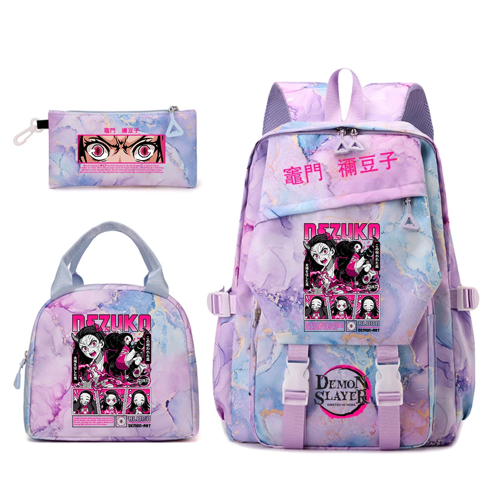 

Demon Slayer Nezuko Anime Print Girls Backpack Set with Lunch Bag and Pencil Case for School Students Cute Kawaii