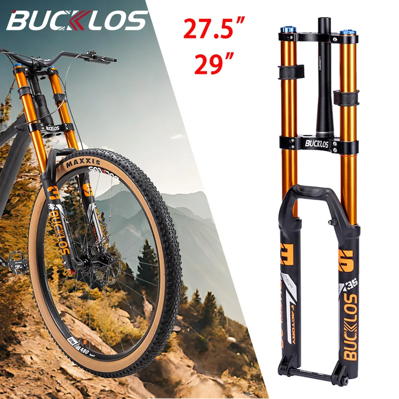 

BUCKLOS подвесная вилка MTB с двойным плечом 27,5/29 дюймов, передняя воздушная вилка для горного велосипеда, 180 мм, путешествия, 51 мм, смещенные вилки для дискового тормоза