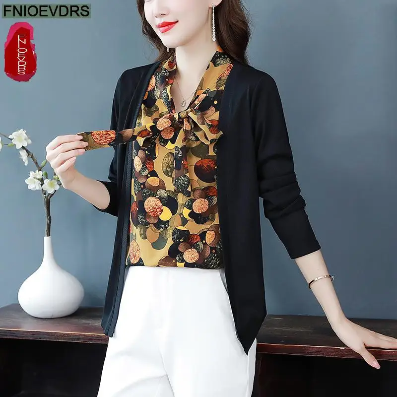 Hot Sales Tunic Basic White Shirts Blouse Women Elegant Office Lady Vintage Floral Loose Faux Two Piece Peplum Bow Tie Tops