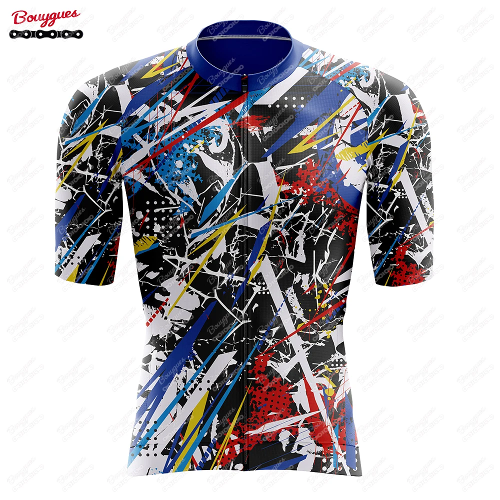 Artistic Texture Cycling Jersey for Men Short Sleeve Reflective MTB Maillot Downhill Pro Team Mountain Bicycle Clothing Summer