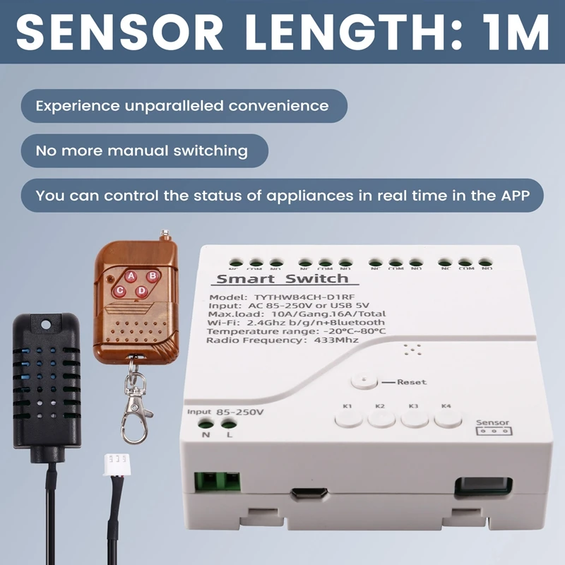 Tuya Wifi Smart Switch Temperature Humidity Sensor Monitor AC 85-250V Wireless Smart Switch With RF Remote Controller