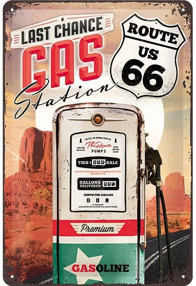 

Nostalgic-Art Retro Tin Sign, US Highways – Route 66 Gas Station – Gift idea for USA Fans, Metal Plaque, Vintage Design for