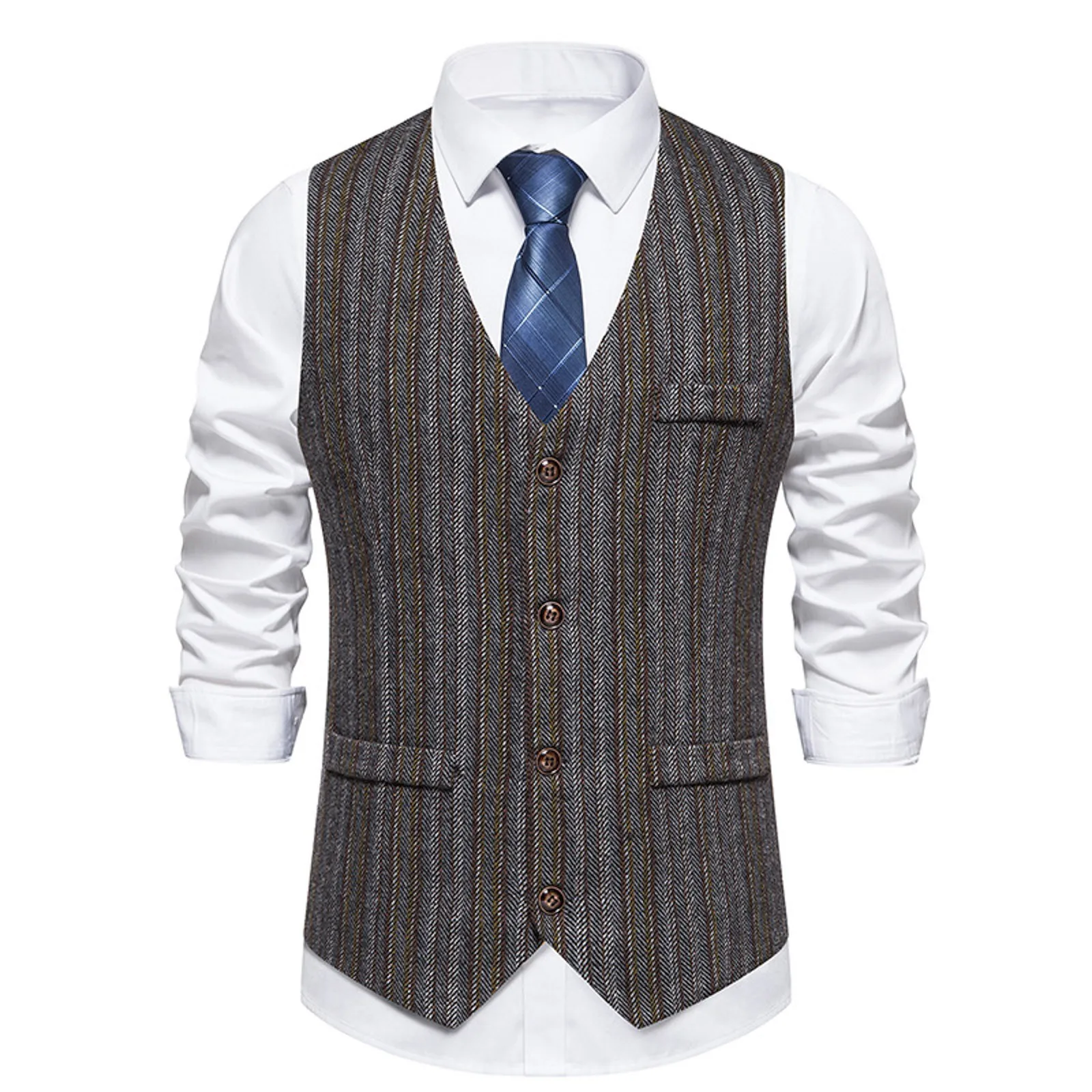 

Mens Undershirts Tops Men's Autumn Retro Single Breasted Fashion Striped Suit Vest Pocket Sleeve