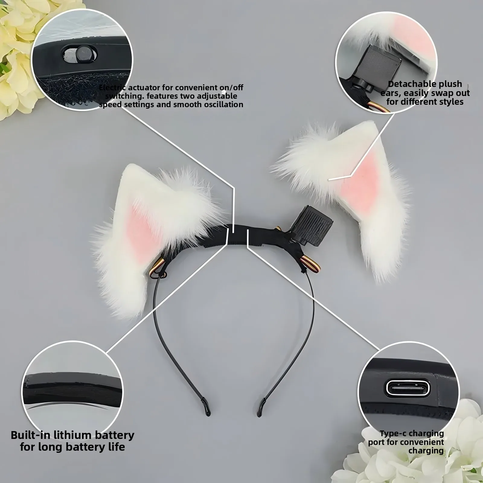 

Перезаряжаемая повязка на голову с движущимися ушками кошки, аксессуар для косплея и вечеринок