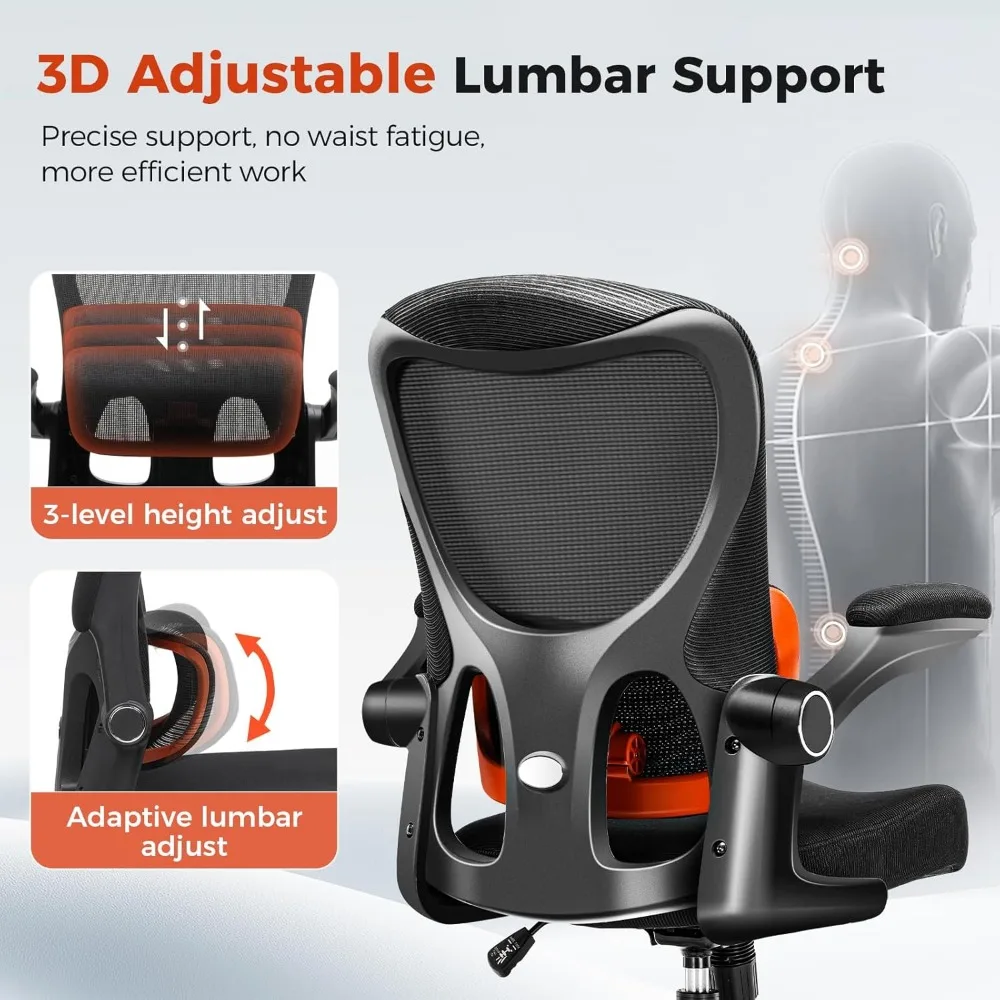 Ergonomic High-Back Mesh Office Chair with 3D Lumbar Support and Adjustable Flip-Up Arms